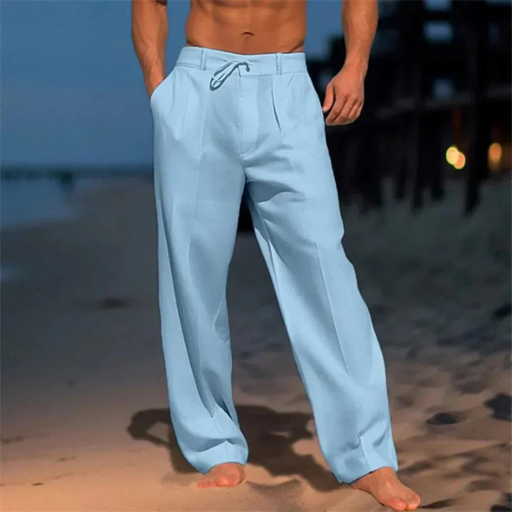 Pantalon homme polyvalent à jambes larges et pinces, pour un style chic et confortable en mode masculine.