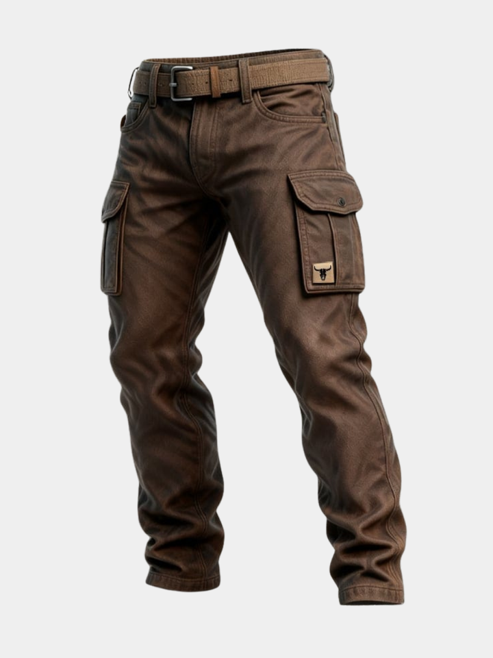 Pantalon cargo homme marron résistant, coupe décontractée avec poches multiples. Idéal pour travail et confort.