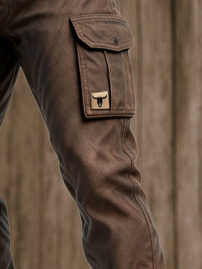 Pantalon cargo homme marron en tissu résistant, offrant un excellent confort et une grande fonctionnalité.