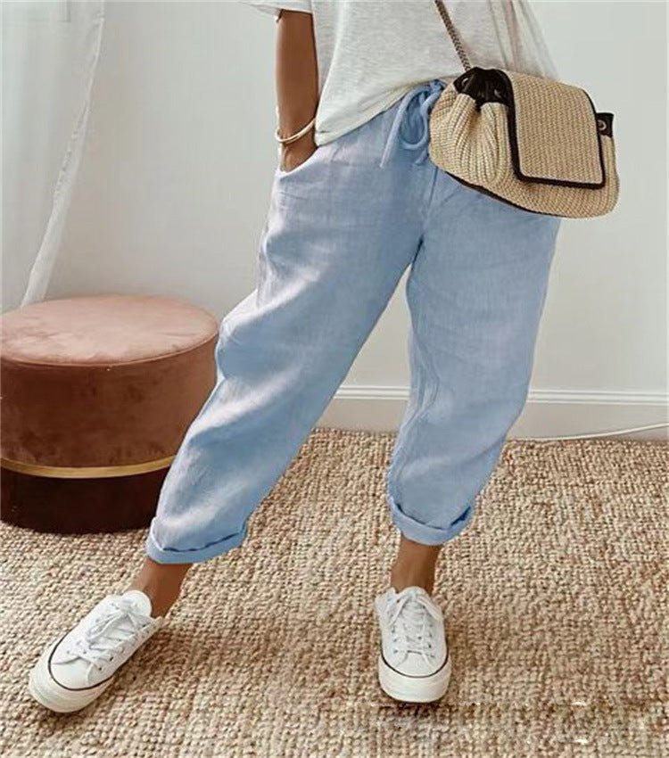Pantalon décontracté femme coupe fluide, parfait pour un confort élégant au quotidien. Idéal printemps-été.