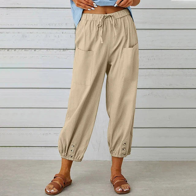 Pantalon ample sarouel femme, look décontracté chic, parfait pour l'été et le voyage.