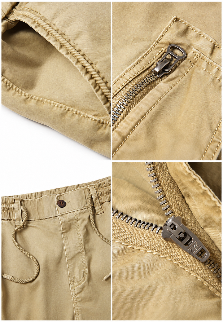 Pantalon cargo jogger décontracté homme, multi-poches. Style streetwear moderne et confort grâce à la taille élastique.