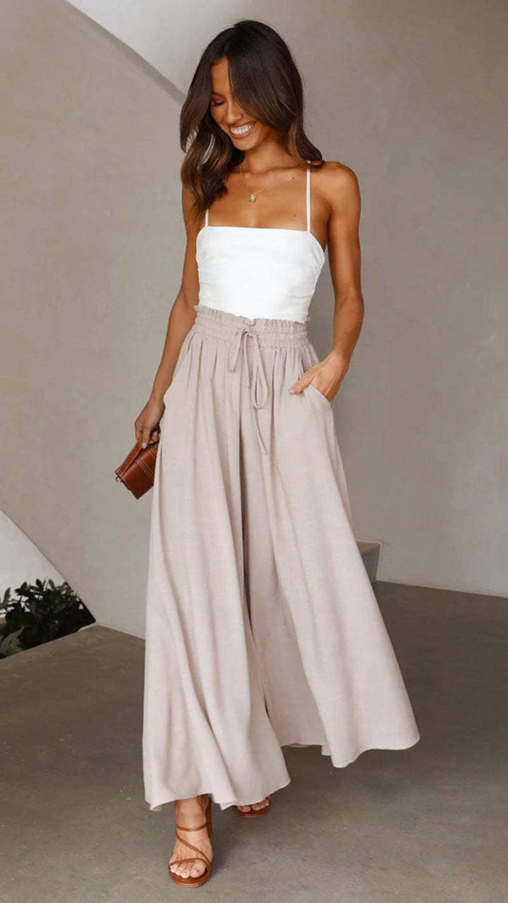 Pantalon large taille haute femme, coupe décontractée et élégante en Tencel.