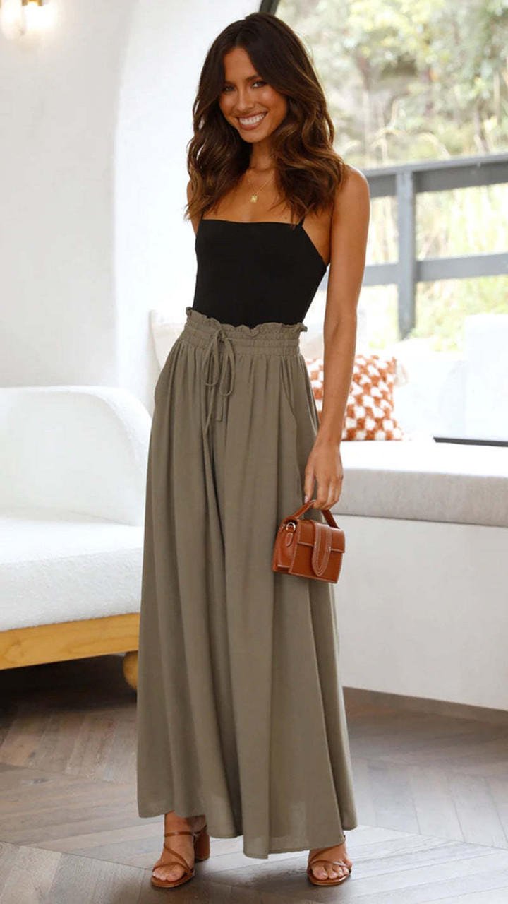 Pantalon large taille haute femme en Tencel doux et fluide, confortable et chic.