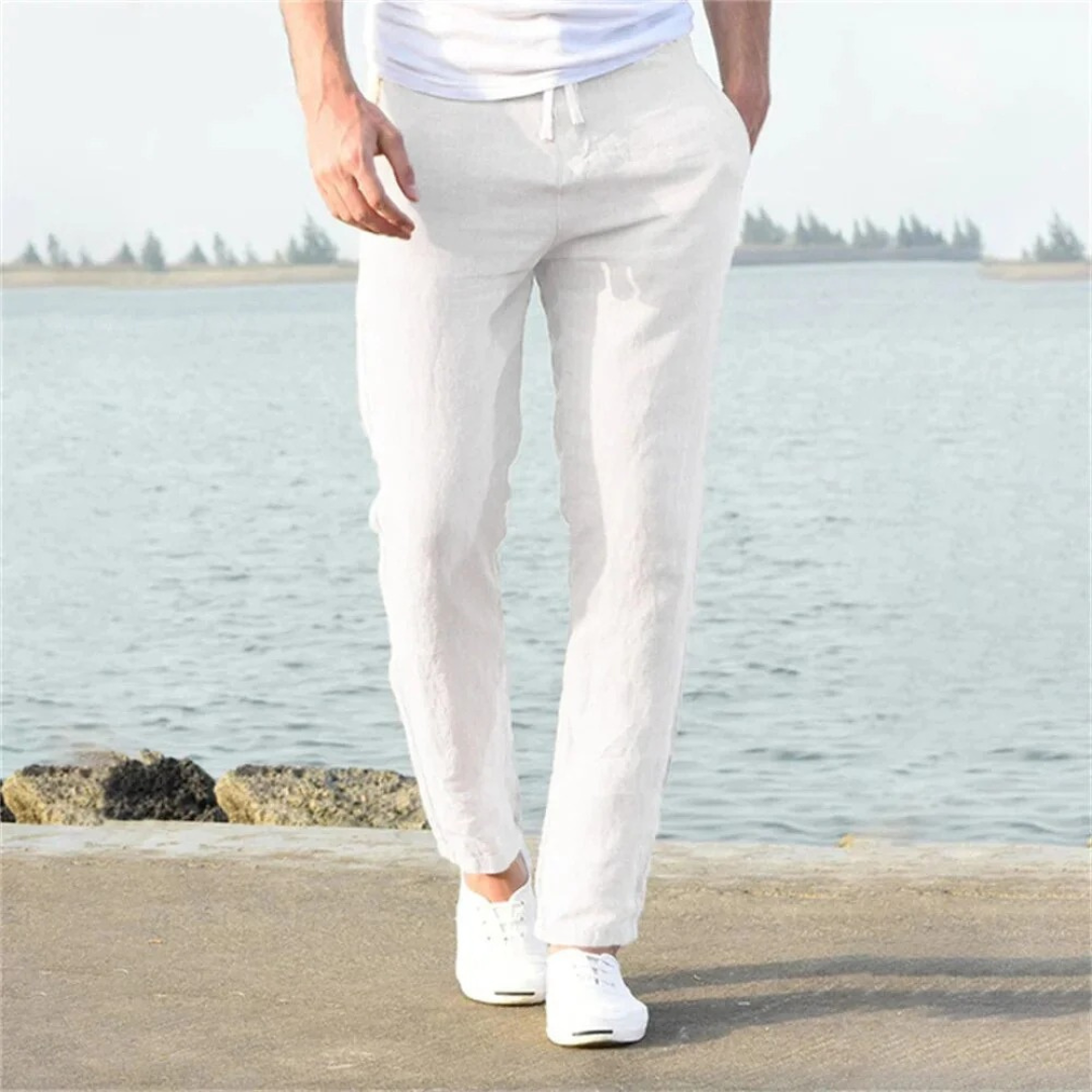Pantalon homme léger coupe droite à cordon, idéal pour l'été, style décontracté et confortable.