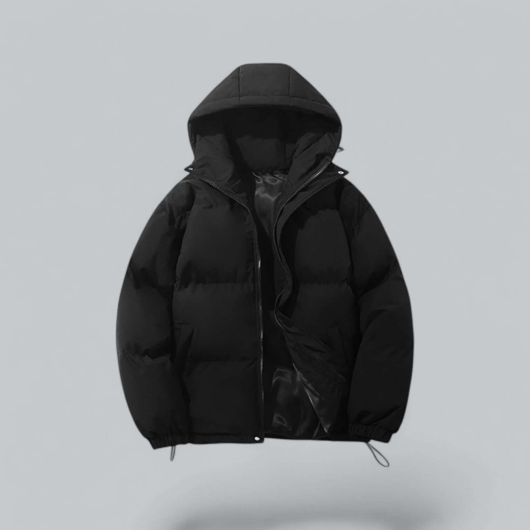 Parka d'hiver chaude homme avec capuche réglable, idéale pour le froid urbain et le confort.