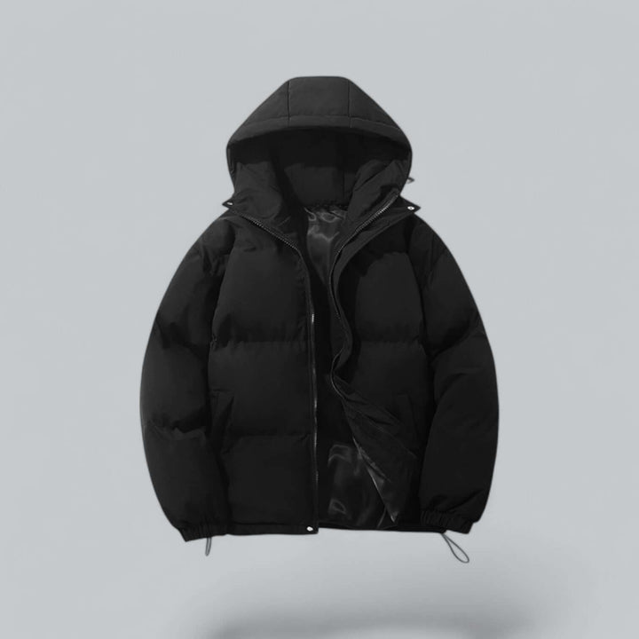 Parka d'hiver chaude homme avec capuche réglable, idéale pour le froid urbain et le confort.