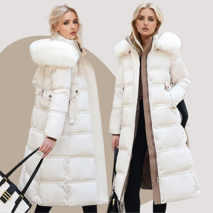 Parka femme essentielle pour l'hiver, imperméable, avec capuche fourrure douillette et poches latérales.