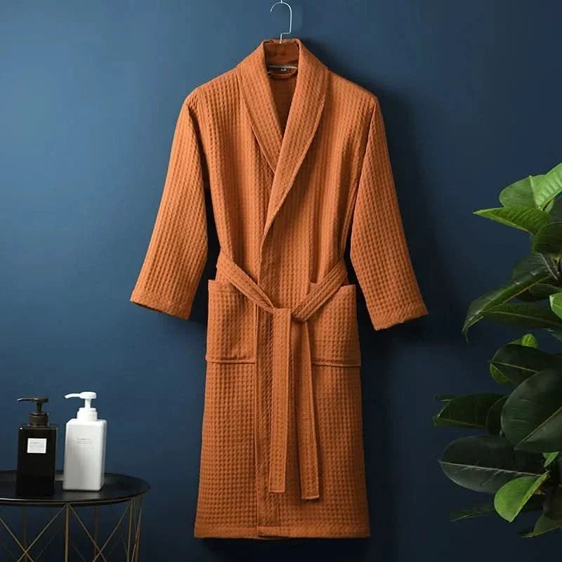 Peignoir unisexe nid-d'abeille ultra léger, parfait pour le confort quotidien à la maison ou en voyage.