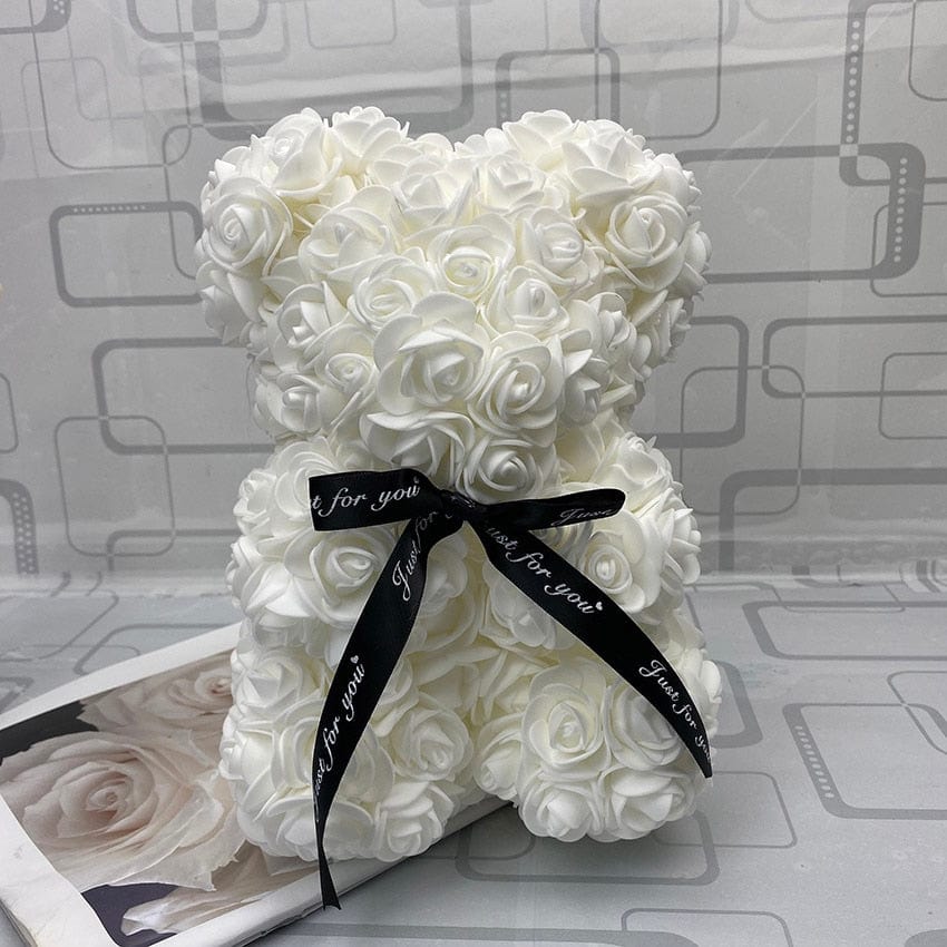 Fleurs artificielles roses en ourson, cadeau romantique pour elle, amour éternel.