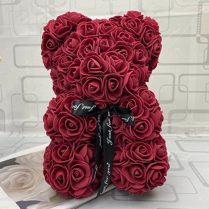Anniversaire romantique : notre ourson rose éternelle, nounours floral unique.
