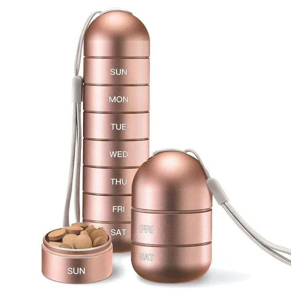 Pilulier compact 7 jours, gestion facile des médicaments quotidiens, étanche et sûr.