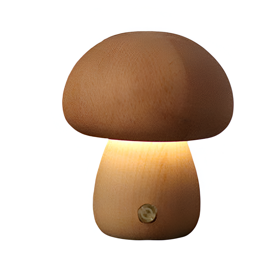 Lampe de table champignon en bois naturel, éclairage vintage, décoration rétro pour chaque pièce.