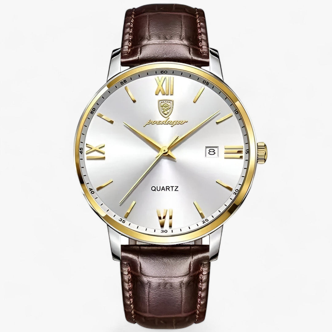 Montre homme de luxe Adrien avec bracelet en cuir noir, cadran épuré. Idéale pour un look élégant et intemporel.
