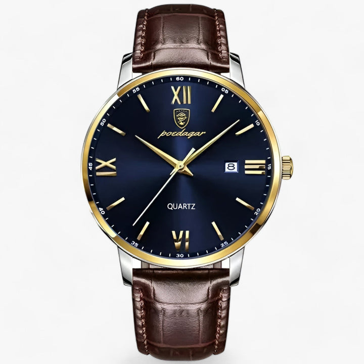 Montre homme de luxe Adrien en cuir au poignet. Accessoire élégant et classique, parfait pour toute occasion.