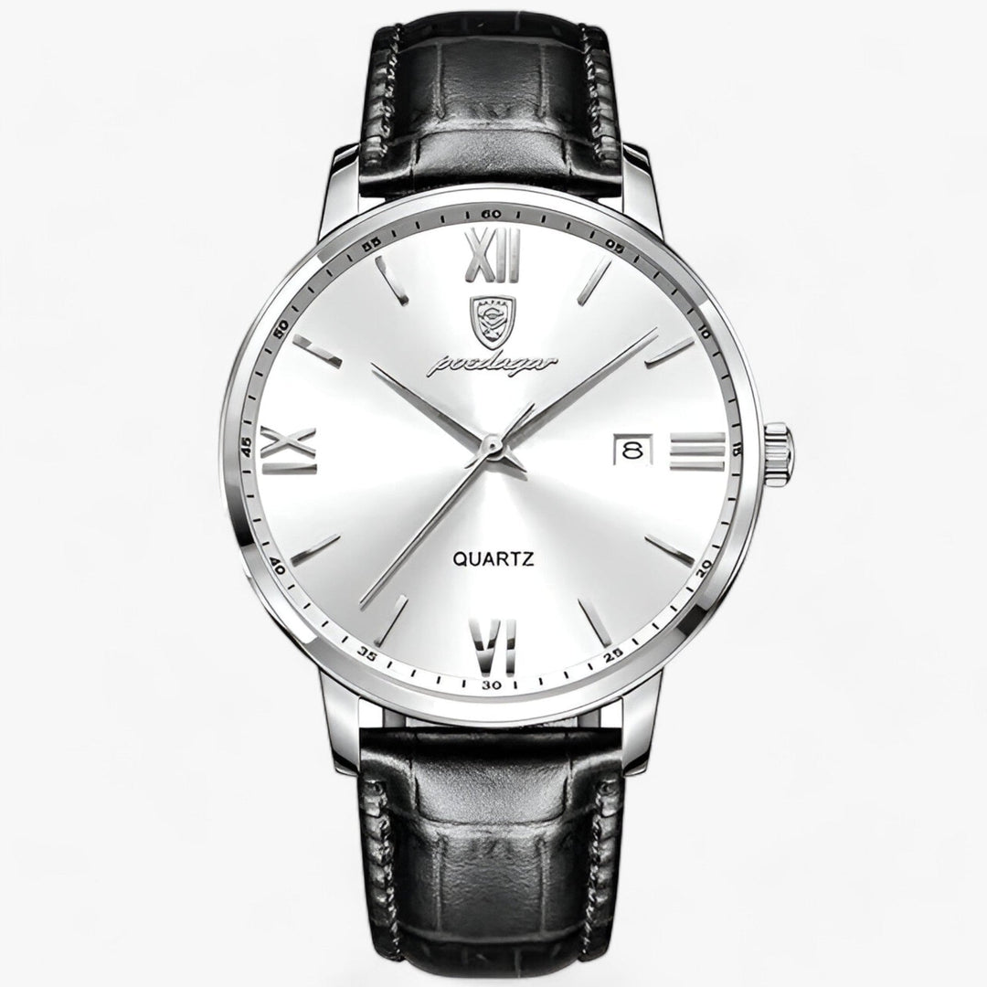 Bracelet en cuir véritable de la montre homme de luxe Adrien. Confortable et robuste, un classique intemporel.