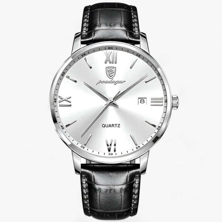 Bracelet en cuir véritable de la montre homme de luxe Adrien. Confortable et robuste, un classique intemporel.