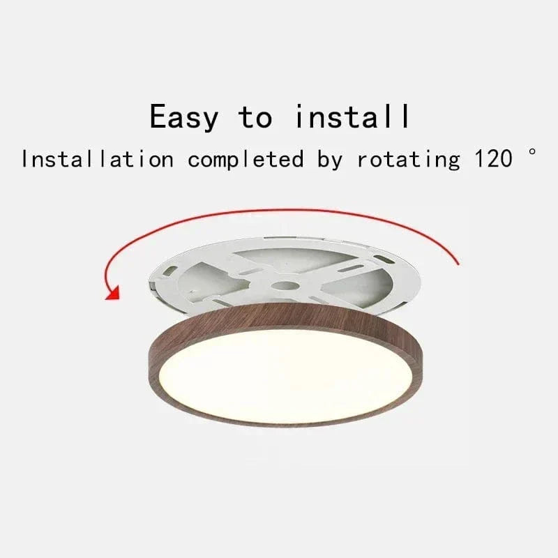 Éclairage intérieur LED en bois, plafonnier ultrafin, apporte une ambiance chaleureuse et stylée.