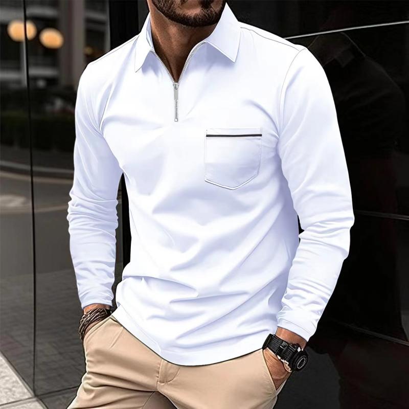 Polo homme décontracté manches longues, style casual moderne avec poche poitrine. Parfait au quotidien.