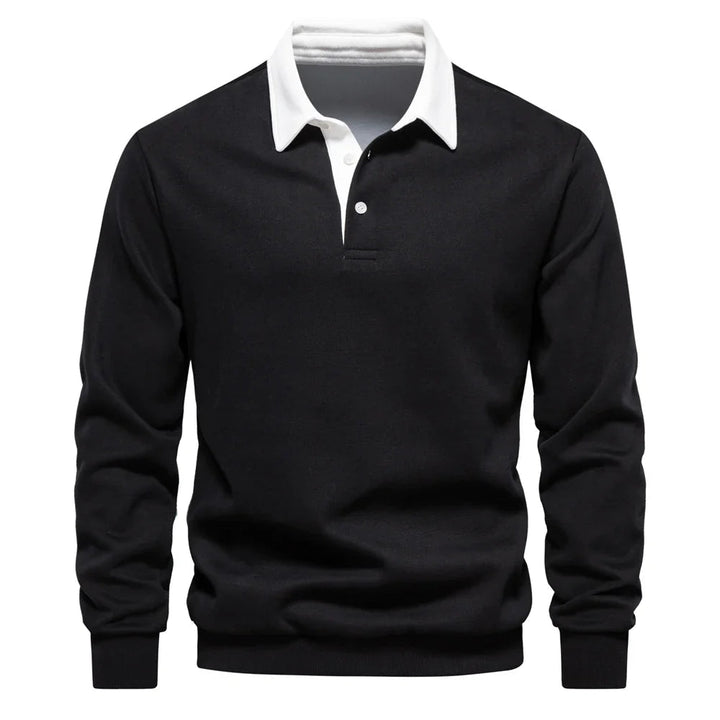 Polo rugby homme manches longues, coton doux, style sportif élégant décontracté. Idéal mode masculine automne/hiver.