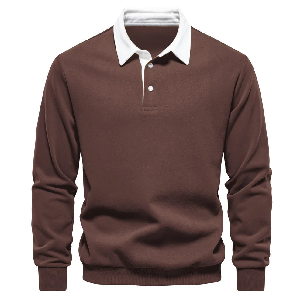 Polo homme rugby ajusté, manches longues, style sportif-chic. Confort optimal pour la mode automne/hiver.