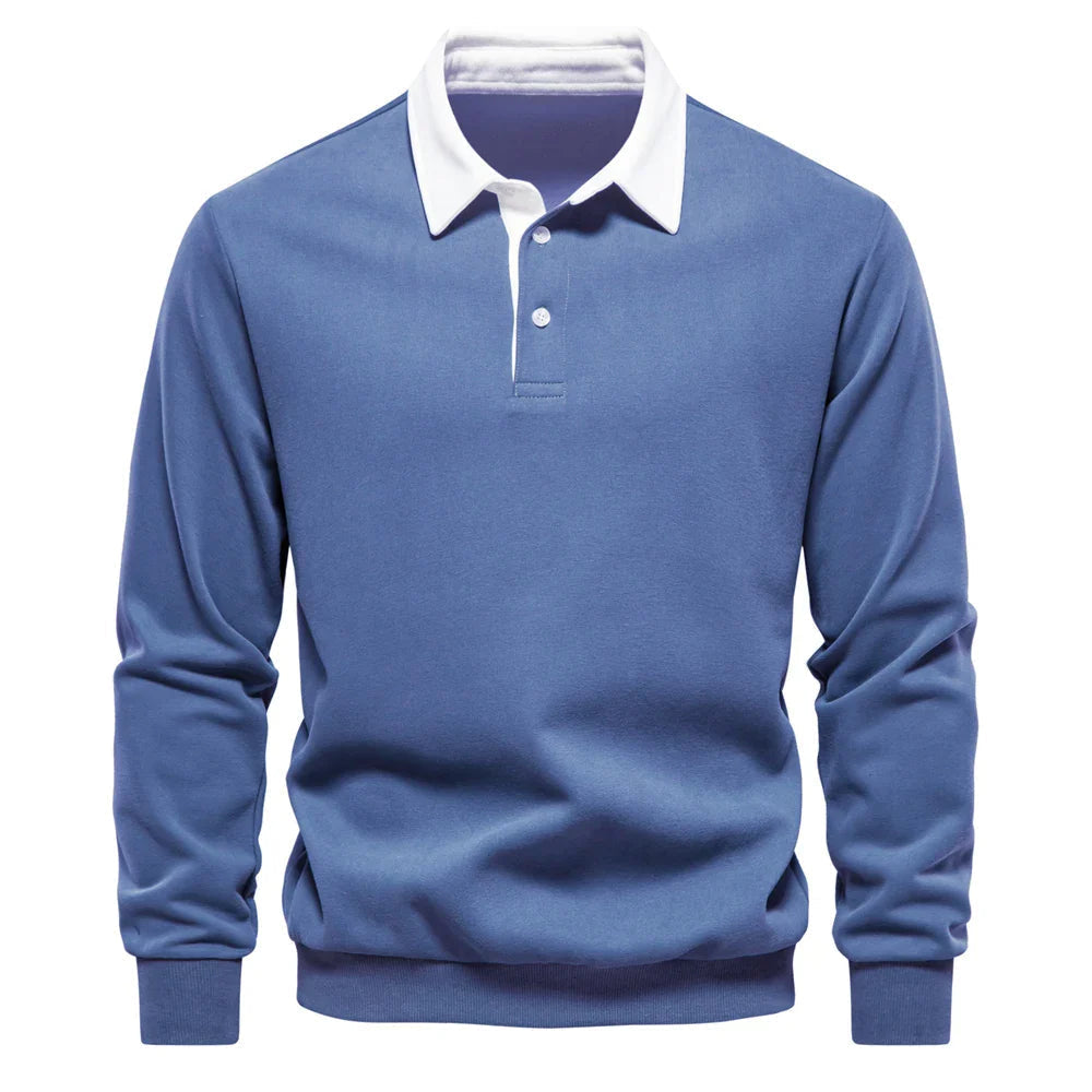 Polo chaud homme rugby manches longues, en coton épais. Style sportif décontracté et confortable pour l'hiver.