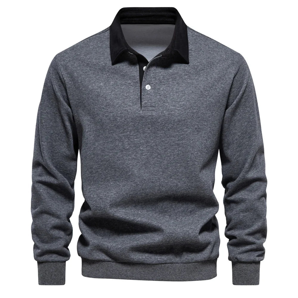 Chemise polo homme manches longues, design rugby, style élégant et sportif. Confortable pour automne/hiver.