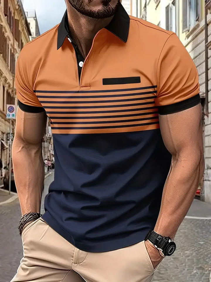 Polo homme à rayures classiques, tissu doux et léger, essentiel pour le confort quotidien et la mode masculine estivale.