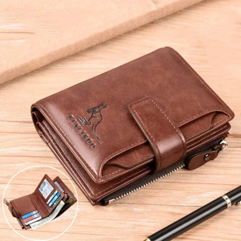Portefeuille homme élégant en cuir PU noir avec protection RFID, idéal pour la sécurité de vos cartes.