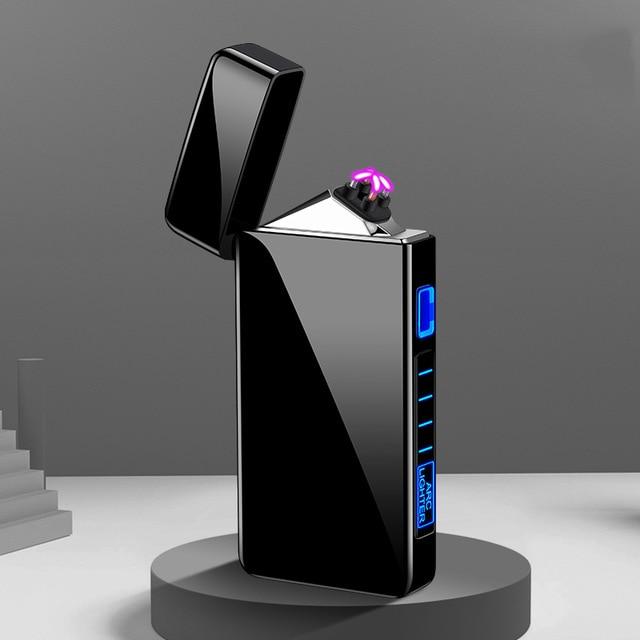 Briquet électrique plasma noir élégant, rechargeable USB. Alternative écologique sans flamme et coupe-vent.