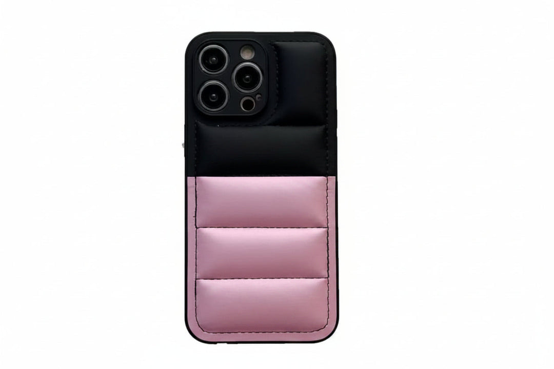 Coque iPhone style puffer, protection robuste et élégante contre les chocs du quotidien.