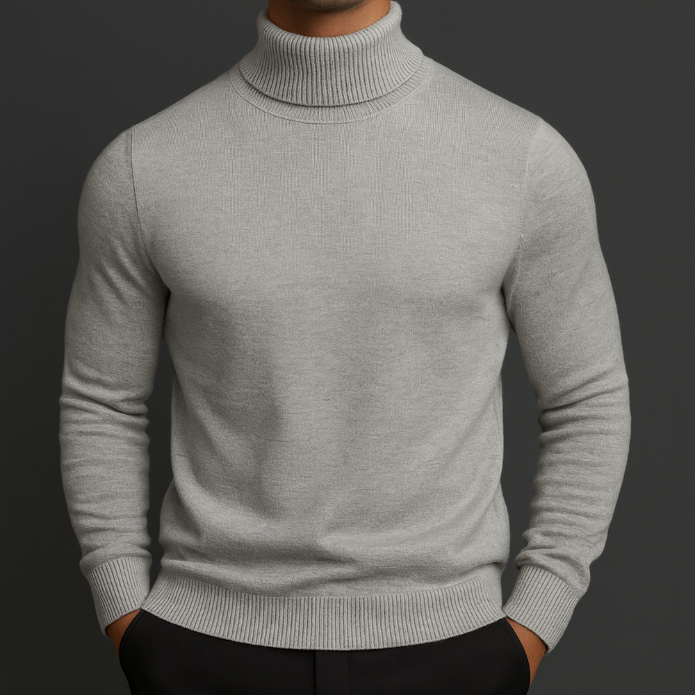 Pull homme confortable col roulé, ajusté pour un look mode masculine et raffiné.