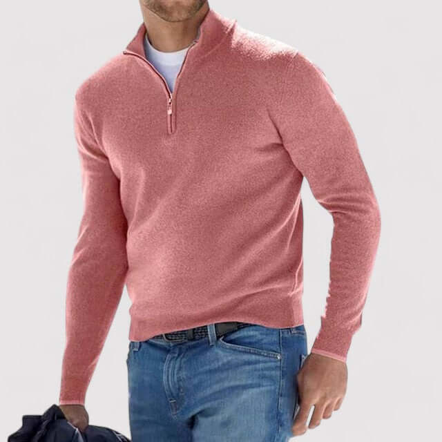 Pull homme demi-zip bleu marine, style polyvalent, parfait pour un look casual ou élégant en mode hiver.