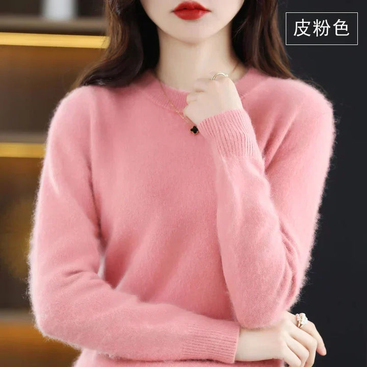 Pull femme élégant à col rond, doux et confortable pour l'hiver et l'automne.