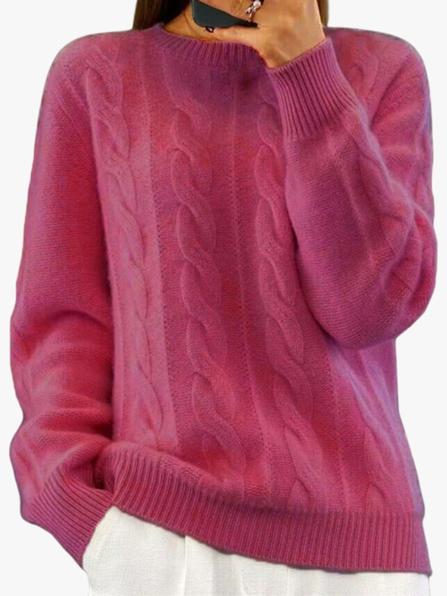 Pull femme tricoté chaud, maille confortable et élégante pour l'hiver.
