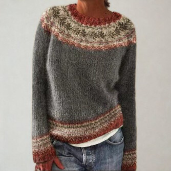Pull femme chaud à manches longues, style rétro élégant pour l'automne, vêtement mode confortable et tendance.