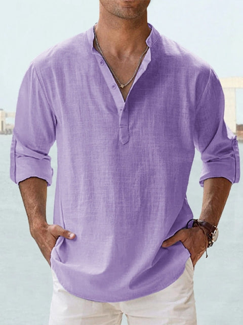 Chemise homme chic à col mao (chinois), coupe décontractée. Parfaite pour les journées d'été.