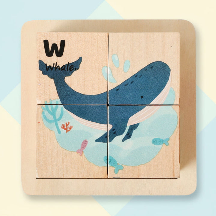 Puzzle en bois Montessori avec 6 animaux variés pour enfants. Jouet éducatif pour motricité fine et apprentissage.