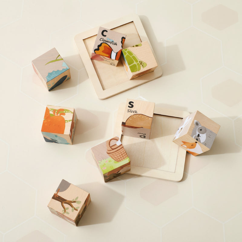 Puzzle animaux bois Montessori pour enfants. 6 motifs éducatifs variés pour stimuler l'apprentissage et la motricité.