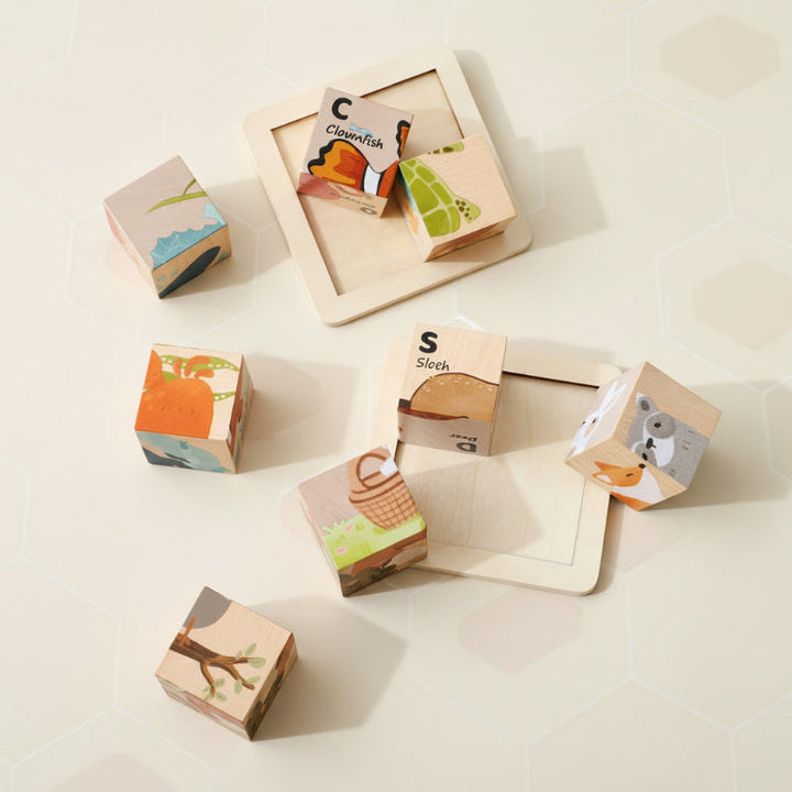Puzzle animaux bois Montessori pour enfants. 6 motifs éducatifs variés pour stimuler l'apprentissage et la motricité.