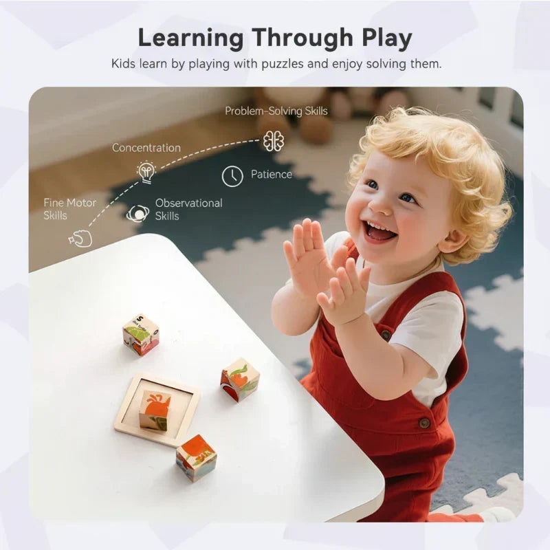 Jouet Montessori puzzle en bois animaux pour enfant. Apprentissage ludique et développement de la motricité.
