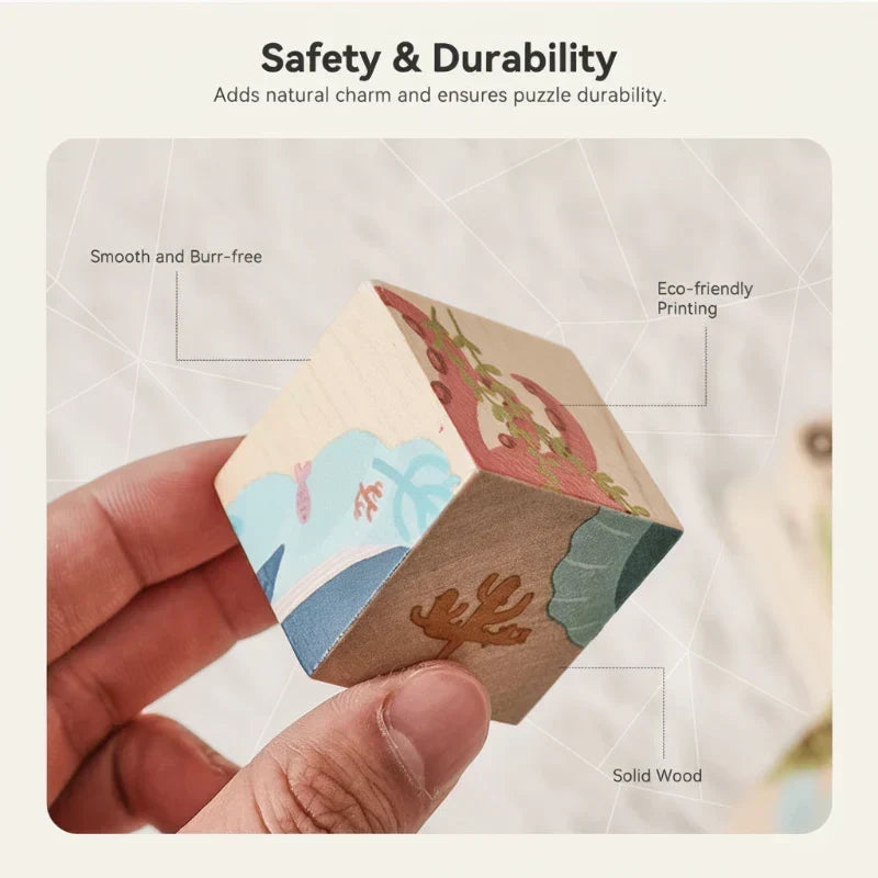 Puzzle éducatif Montessori en bois, animaux marins et terrestres. Aide au développement de l'enfant et à l'éveil.