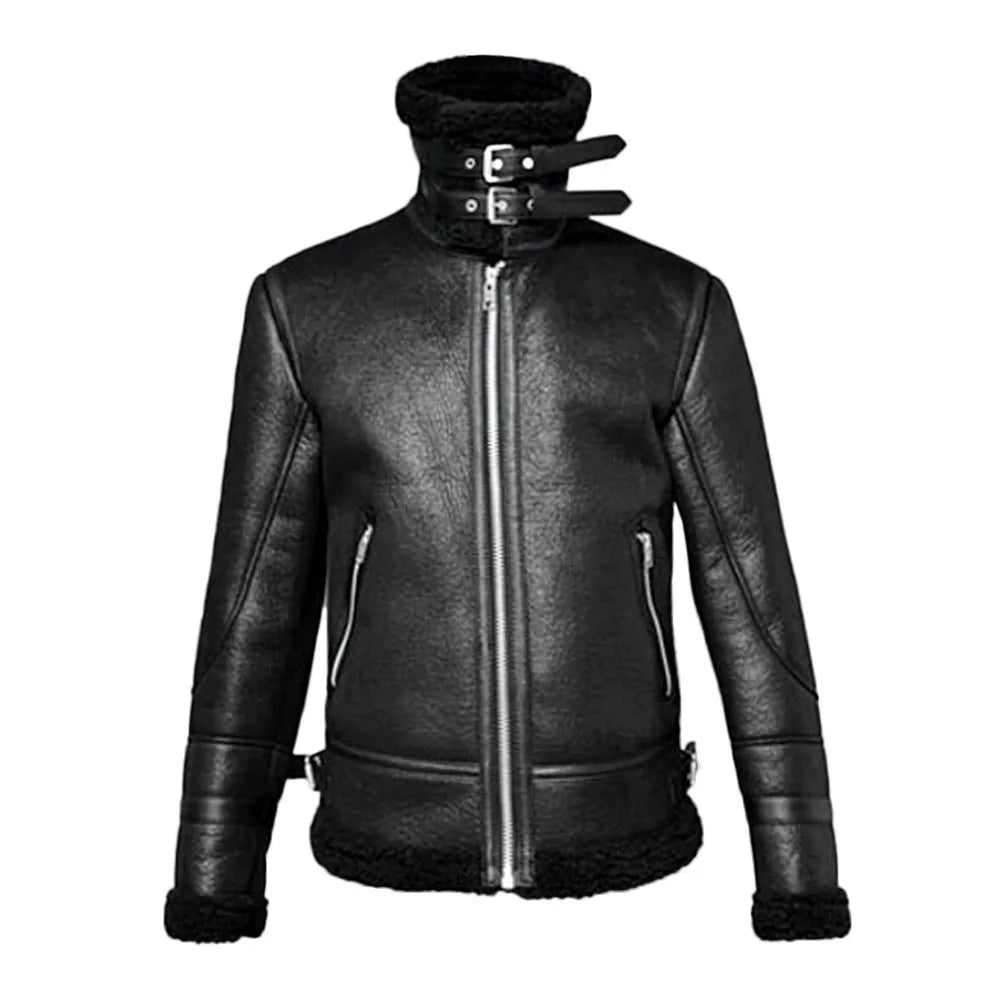 Veste homme en cuir noir, élégante et chaude, idéale pour l'hiver. Allure urbaine décontractée, protection optimale.