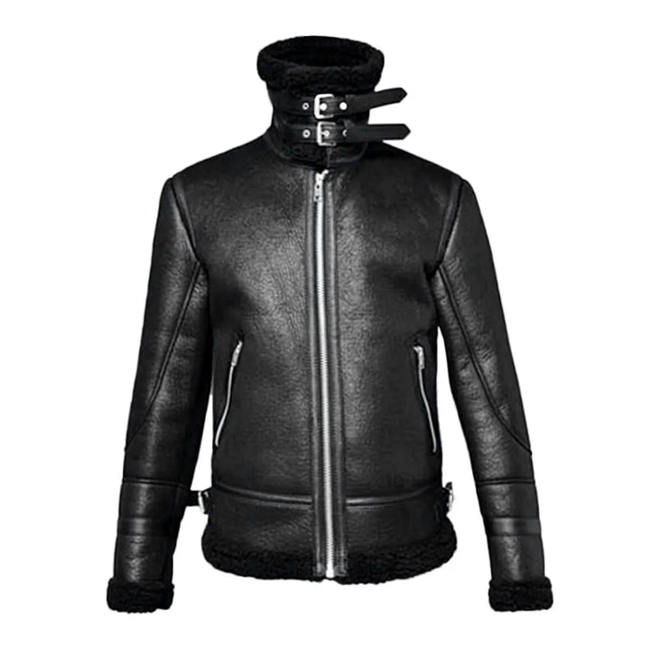 Veste homme en cuir noir, élégante et chaude, idéale pour l'hiver. Allure urbaine décontractée, protection optimale.