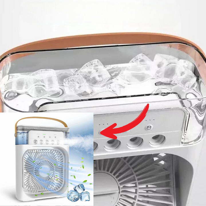 Rafraîchisseur d'air rechargeable, offrant un confort frais et une fraîcheur personnelle partout, sans fil.