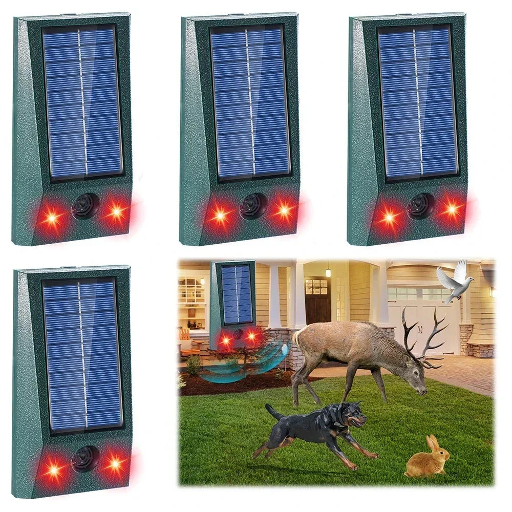 Répulsif oiseaux solaire à ultrasons, détecteur de mouvement & LED. Protection de jardin efficace & écologique.