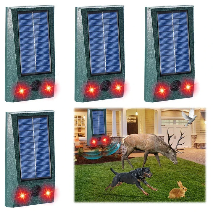 Répulsif oiseaux solaire à ultrasons, détecteur de mouvement & LED. Protection de jardin efficace & écologique.