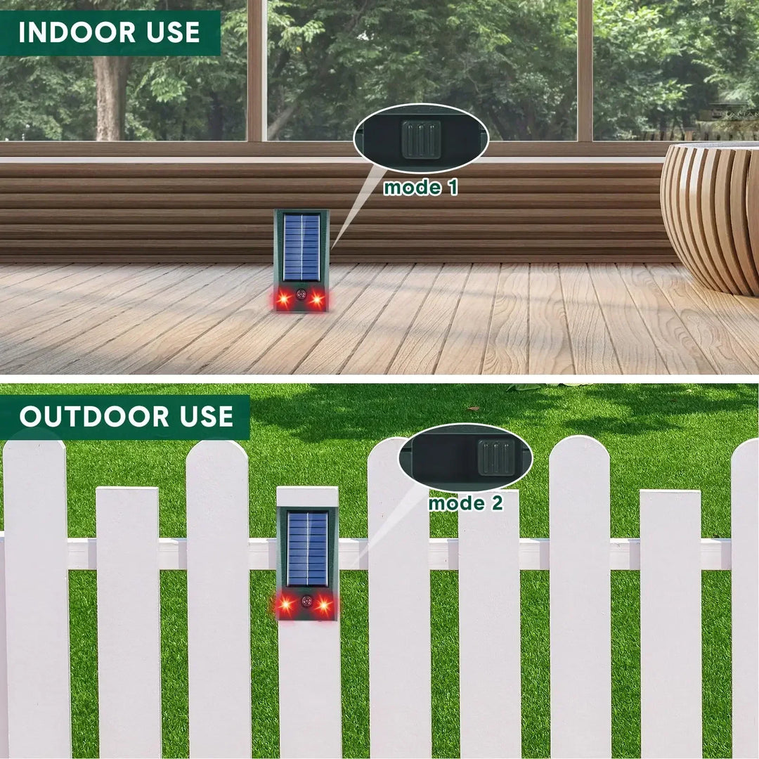 Répulsif oiseaux extérieur solaire ultrasons avec LED. Idéal jardin, détecte les mouvements pour chasser les nuisibles.