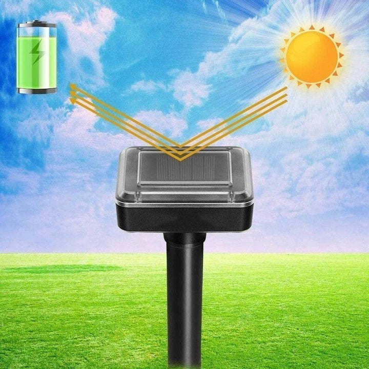 Image du répulsif solaire anti-nuisibles, idéal pour une protection écologique durable du jardin contre rongeurs.