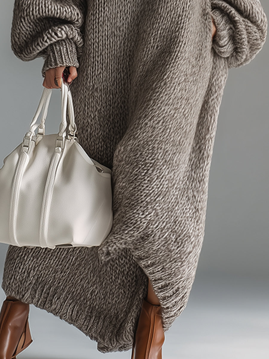 Tenue d'hiver: robe pull oversize femme, chic et décontractée, parfaite pour le froid.